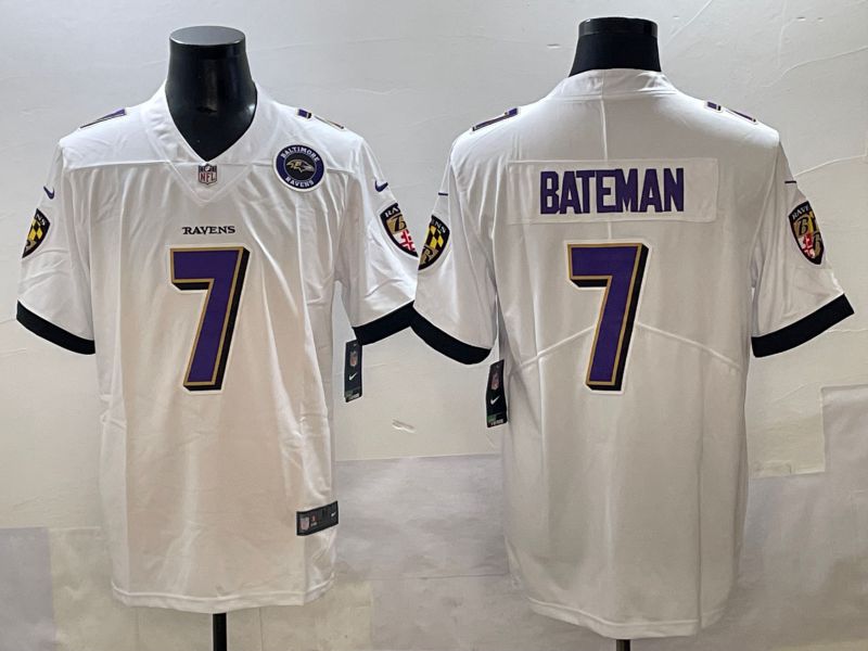 Men 2025 Baltimore Ravens #7 Bateman White Second generations Nike Limited NFL Jersey style 2